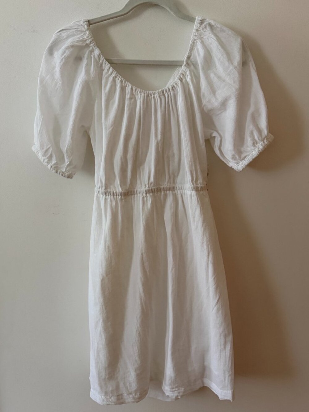 NWT | Old Navy White Cotton Dress | Puff Sleeves | Low back | Bow | Size XS